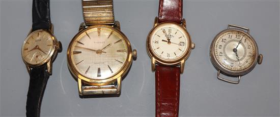 A 14ct Atlas ladys wristwatch, Tissot watch and two others.